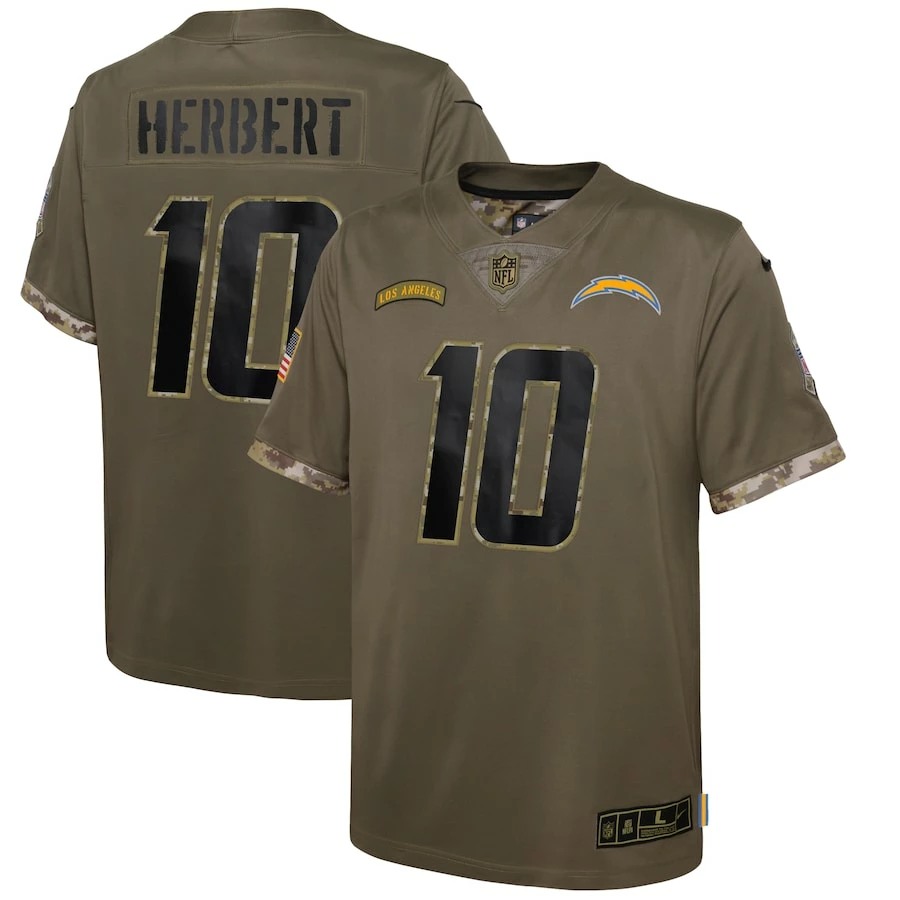 Youth Los Angeles Chargers Justin Herbert Nike Olive 2022 Salute To Service Player Limited Jersey 2 Youth Los Angeles Chargers Justin Herbert Nike Olive 2022 Salute To Service Player Limited Jersey - Image 2