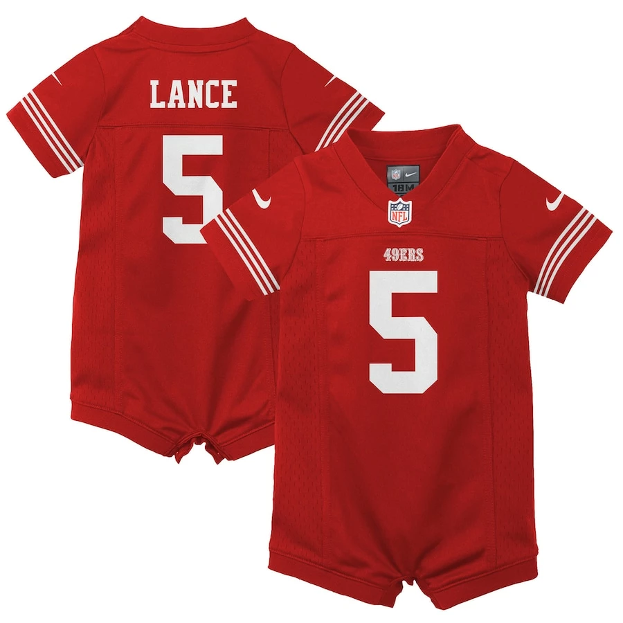 Infant San Francisco 49ers Trey Lance Nike Scarlet Romper Game Jersey 2 Infant San Francisco 49ers Trey Lance Nike Scarlet Romper Game Jersey - Image 2