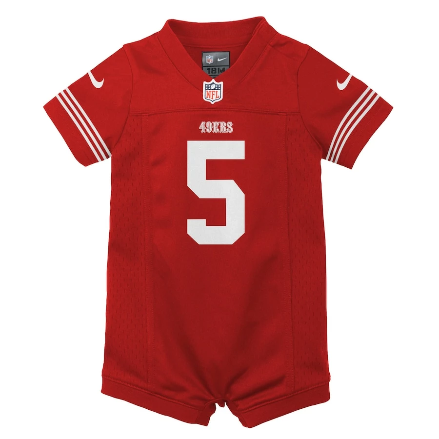 Infant San Francisco 49ers Trey Lance Nike Scarlet Romper Game Jersey 3 Infant San Francisco 49ers Trey Lance Nike Scarlet Romper Game Jersey - Image 3