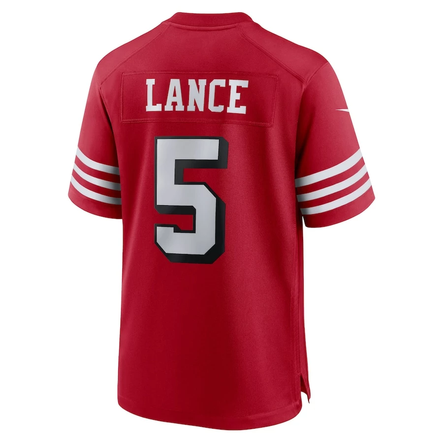 Men's San Francisco 49ers Trey Lance Nike Scarlet Alternate Game Jersey 4 Men's San Francisco 49ers Trey Lance Nike Scarlet Alternate Game Jersey - Image 4