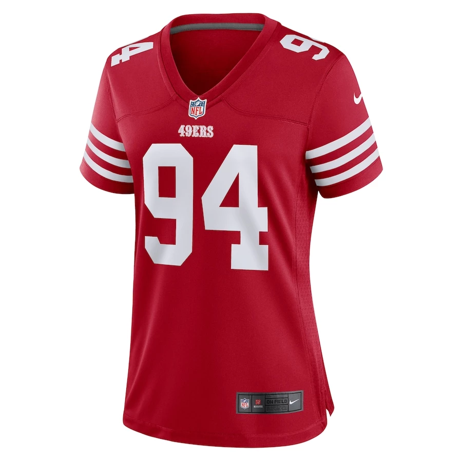 Women's San Francisco 49ers Charles Omenihu Nike Scarlet Game Player Jersey 3 Women's San Francisco 49ers Charles Omenihu Nike Scarlet Game Player Jersey - Image 3