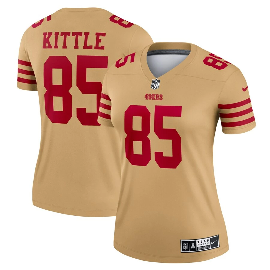 Women's San Francisco 49ers George Kittle Nike Gold Team Inverted Legend Jersey 1 Women's San Francisco 49ers George Kittle Nike Gold Team Inverted Legend Jersey