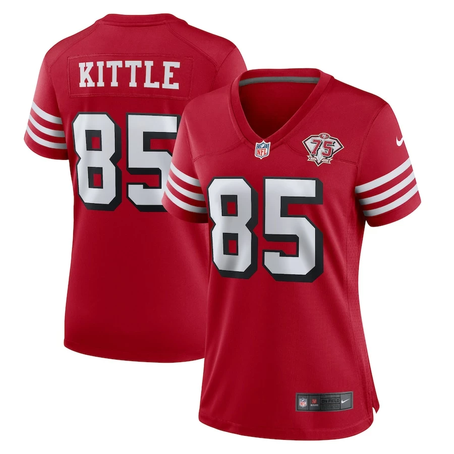 Women's San Francisco 49ers George Kittle Nike Scarlet 75th Anniversary Alternate Game Jersey 1 Women's San Francisco 49ers George Kittle Nike Scarlet 75th Anniversary Alternate Game Jersey