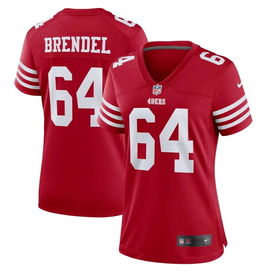 Women's San Francisco 49ers Jake Brendel Nike Scarlet Game Player Jersey 1 Women's San Francisco 49ers Jake Brendel Nike Scarlet Game Player Jersey