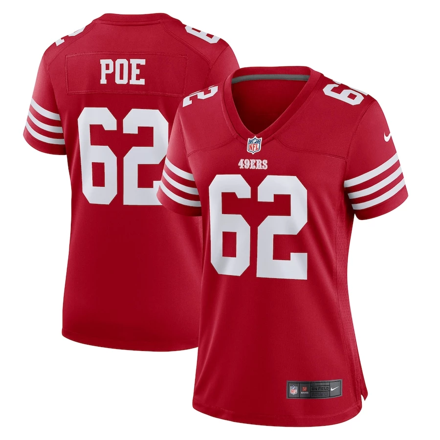 Women's San Francisco 49ers Jason Poe Nike Scarlet Game Player Jersey 2 Women's San Francisco 49ers Jason Poe Nike Scarlet Game Player Jersey - Image 2