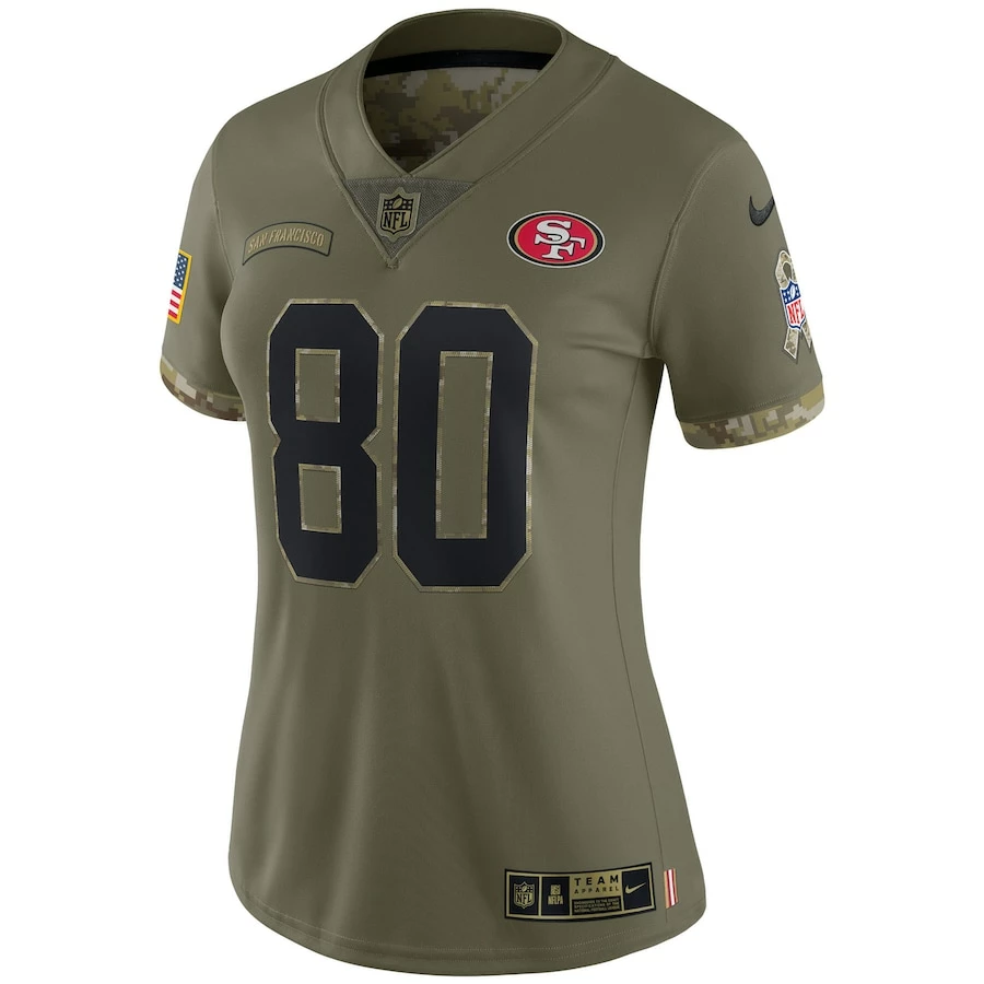 Women's San Francisco 49ers Jerry Rice Nike Olive 2022 Salute To Service Retired Player Limited Jersey 3 Women's San Francisco 49ers Jerry Rice Nike Olive 2022 Salute To Service Retired Player Limited Jersey - Image 3
