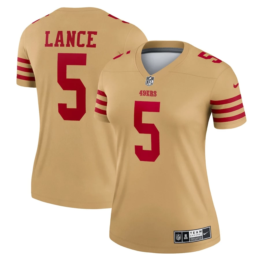 Women's San Francisco 49ers Trey Lance Nike Gold Team Inverted Legend Jersey 2 Women's San Francisco 49ers Trey Lance Nike Gold Team Inverted Legend Jersey - Image 2