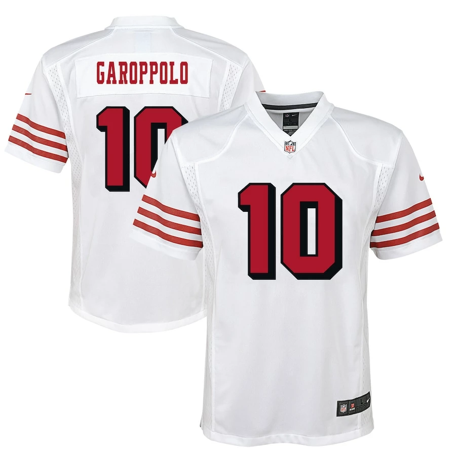 Youth San Francisco 49ers Jimmy Garoppolo Nike White Color Rush Player Game Jersey - Image 2