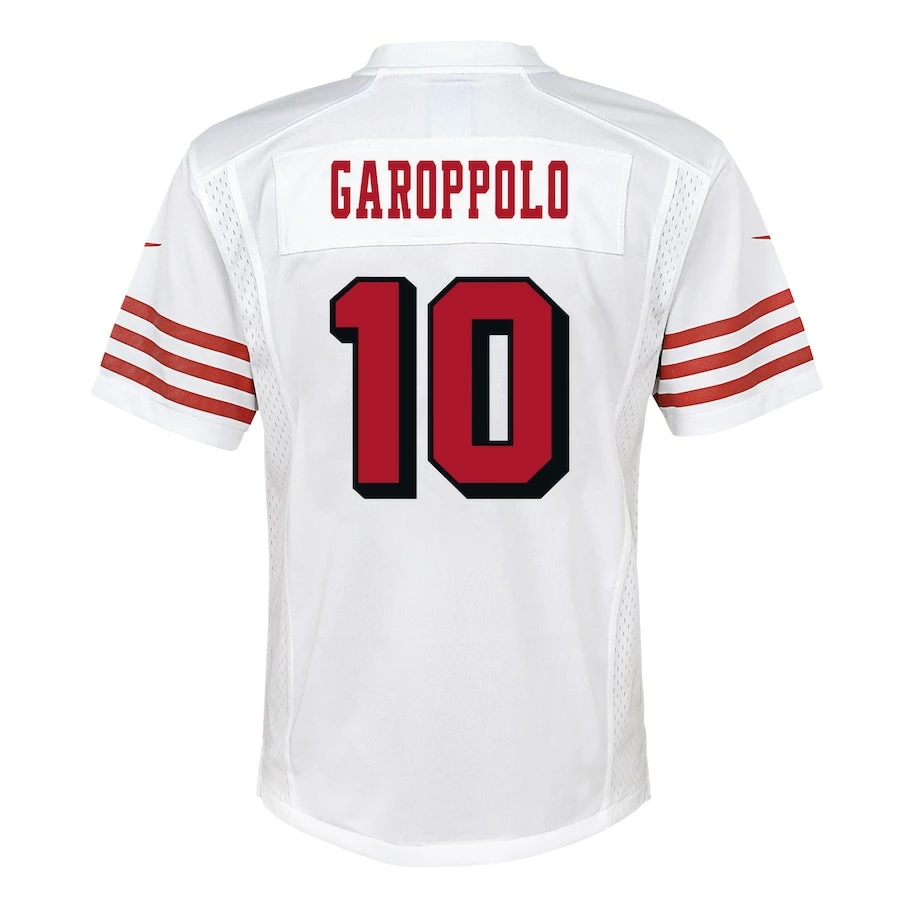 Youth San Francisco 49ers Jimmy Garoppolo Nike White Color Rush Player Game Jersey - Image 4